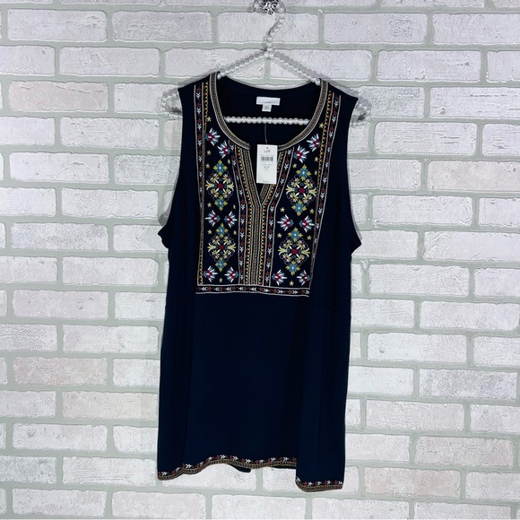 J. Jill NWT Navy Embroidered Tunic Sleeveless Top Size LP - Picture 3 of 10